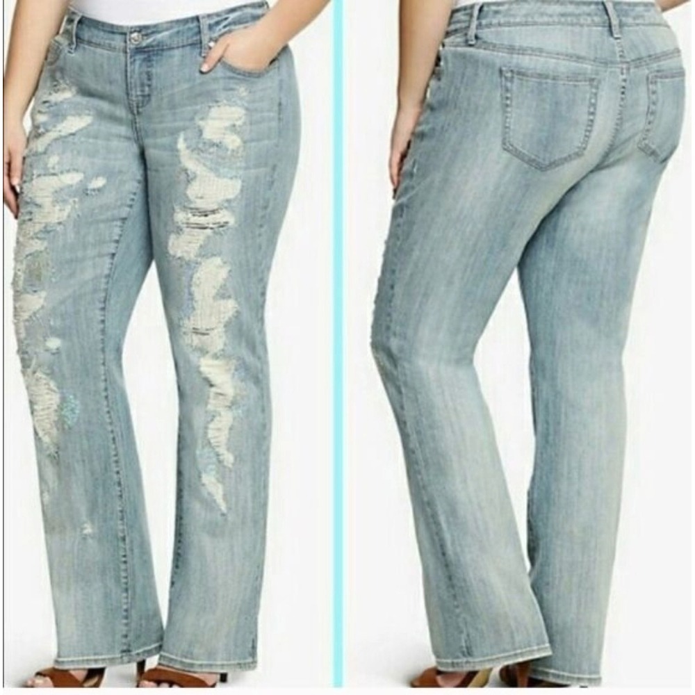 Torrid Premium women plus size‎ 16 relaxed boot ripped distressed blue jeans
